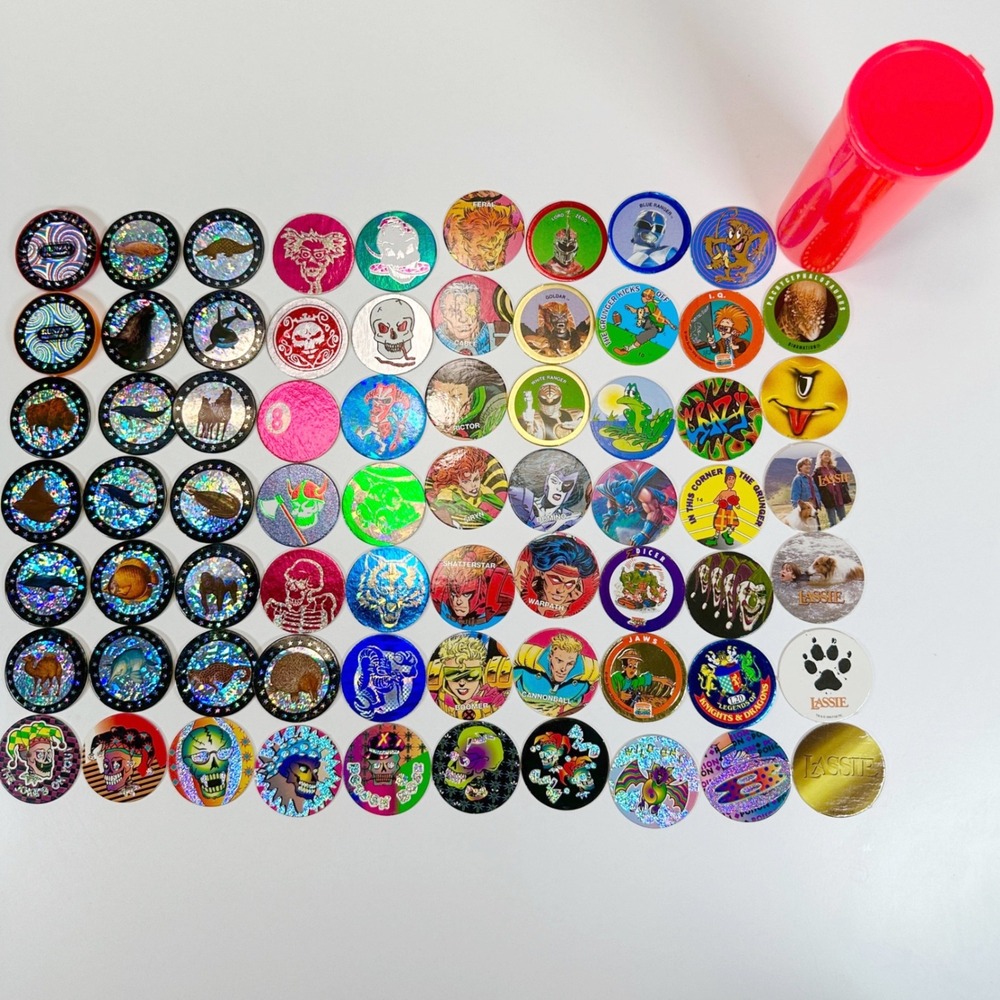 Vintage 90s POG Milk Cap Lot Power Rangers X-Men Goosebumps Lassie Slammers 50pc